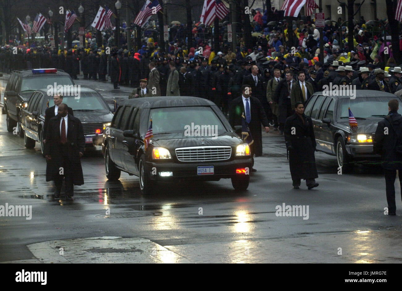 Washington, DC - January 20, 2001-- The Inaugural parade for United States President George W. Bush makes its way down Pennsylvania Avenue from the United States Capitol to the White House. Credit: Ron Sachs / CNP Stock Photo