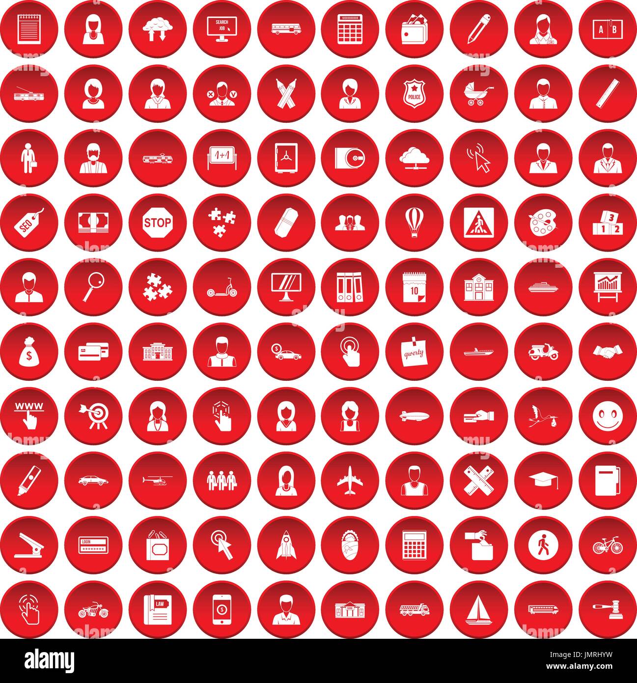 100 initiation icons set red Stock Vector