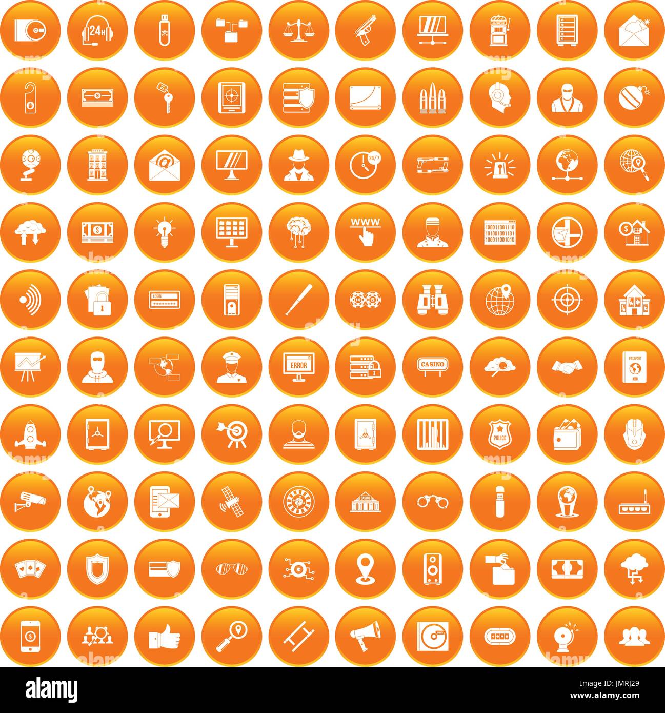 100 security icons set orange Stock Vector