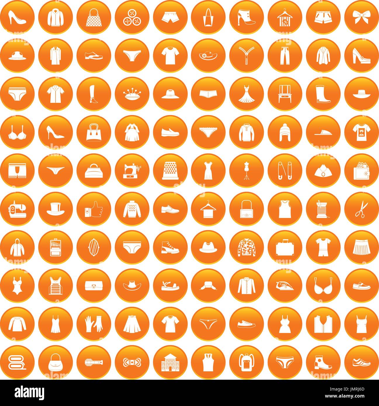 100 sewing icons set orange Stock Vector