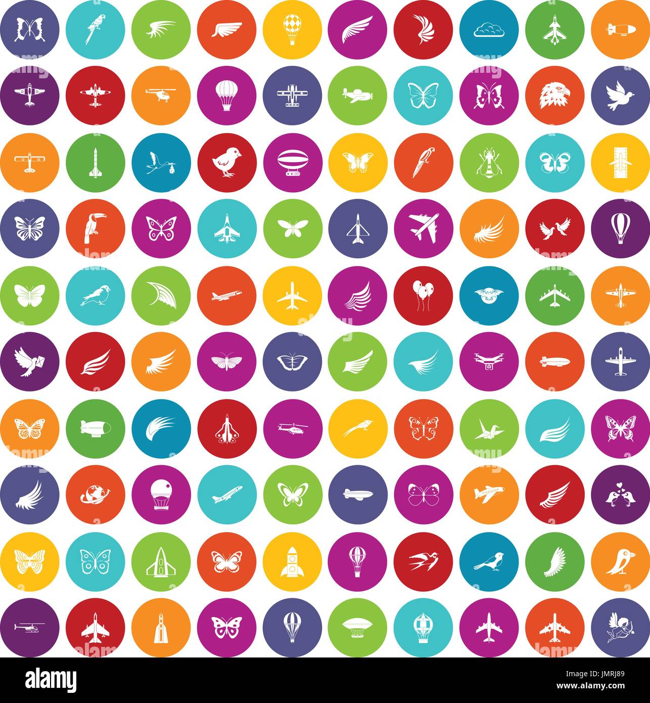 100 fly icons set color Stock Vector