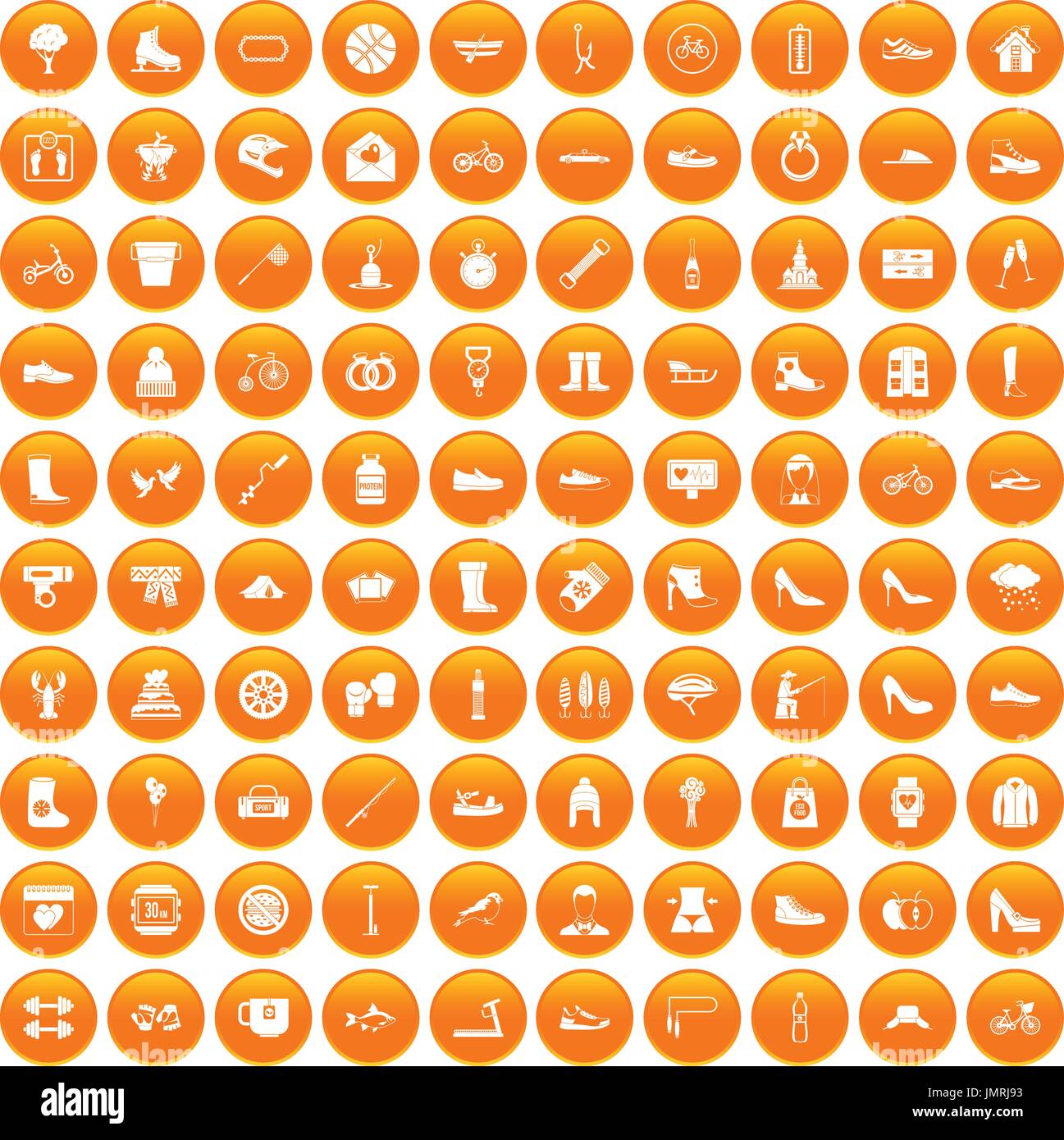 100 shoe icons set orange Stock Vector