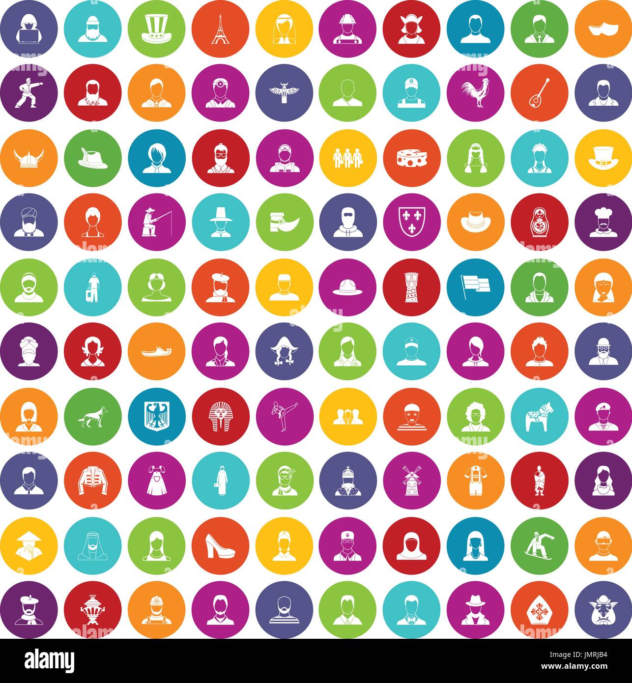 100 folk icons set color Stock Vector