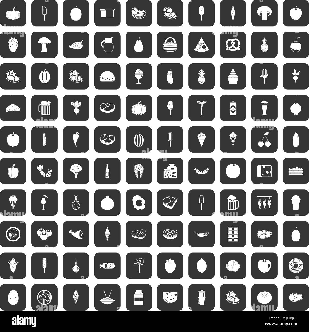100 food icons set black Stock Vector