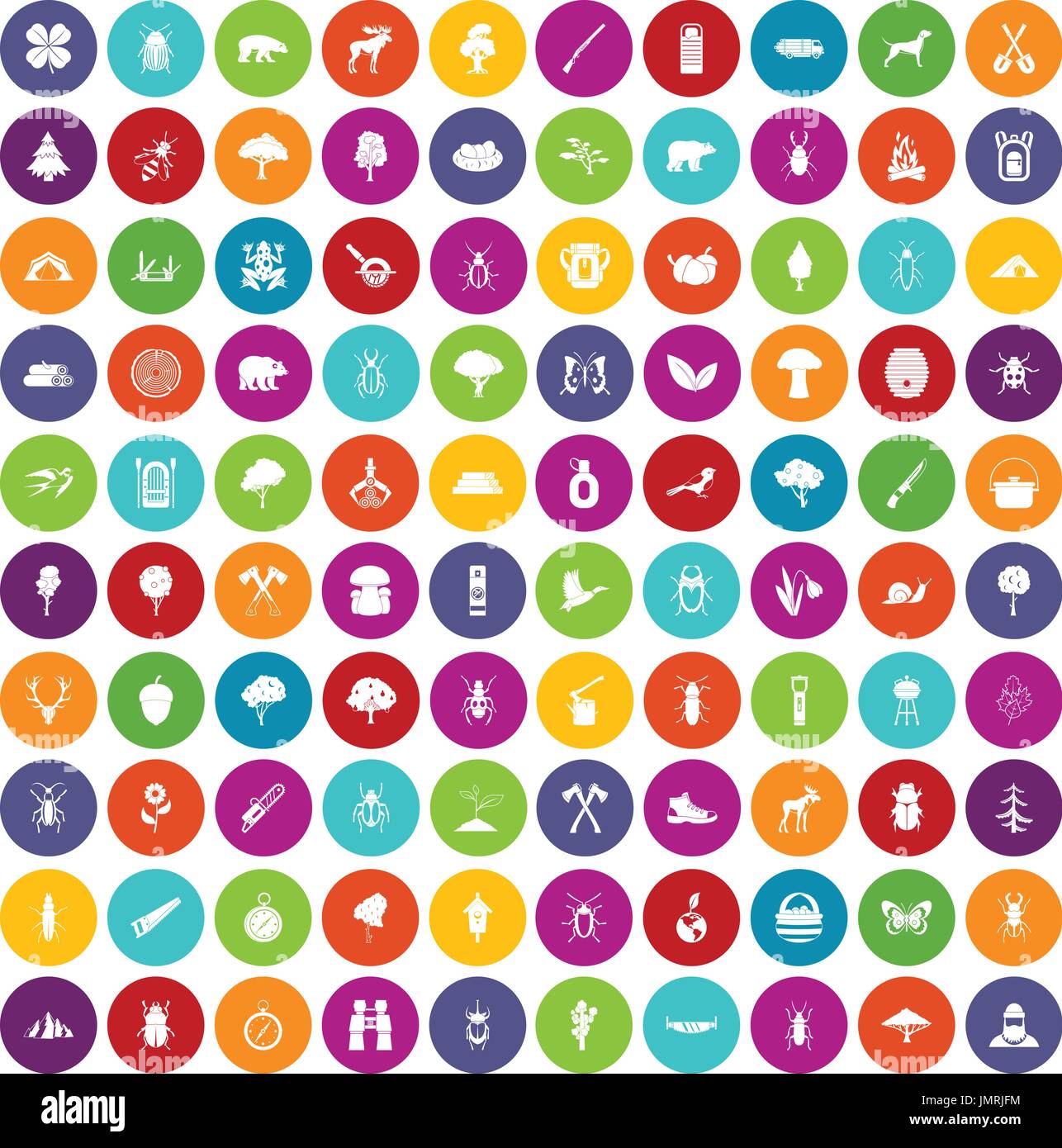 100 forest icons set color Stock Vector