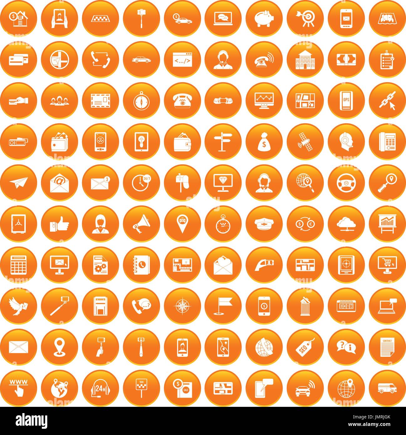 100 smartphone icons set orange Stock Vector