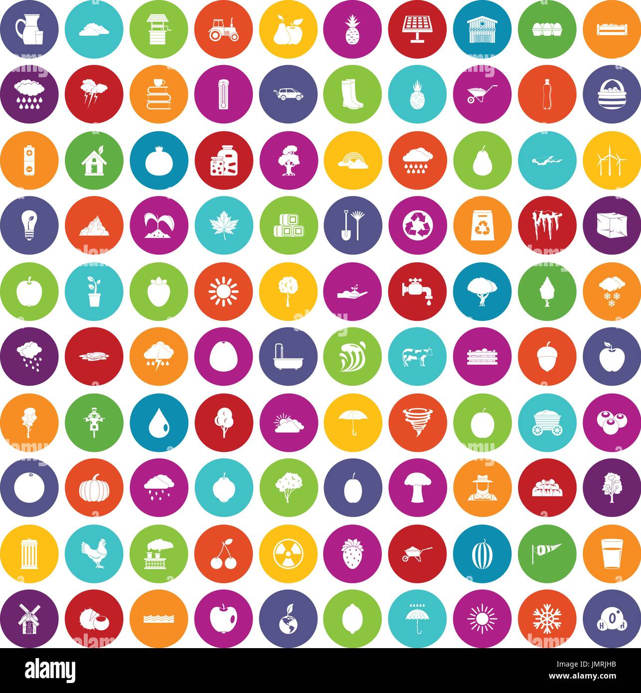 100 fruit icons set color Stock Vector