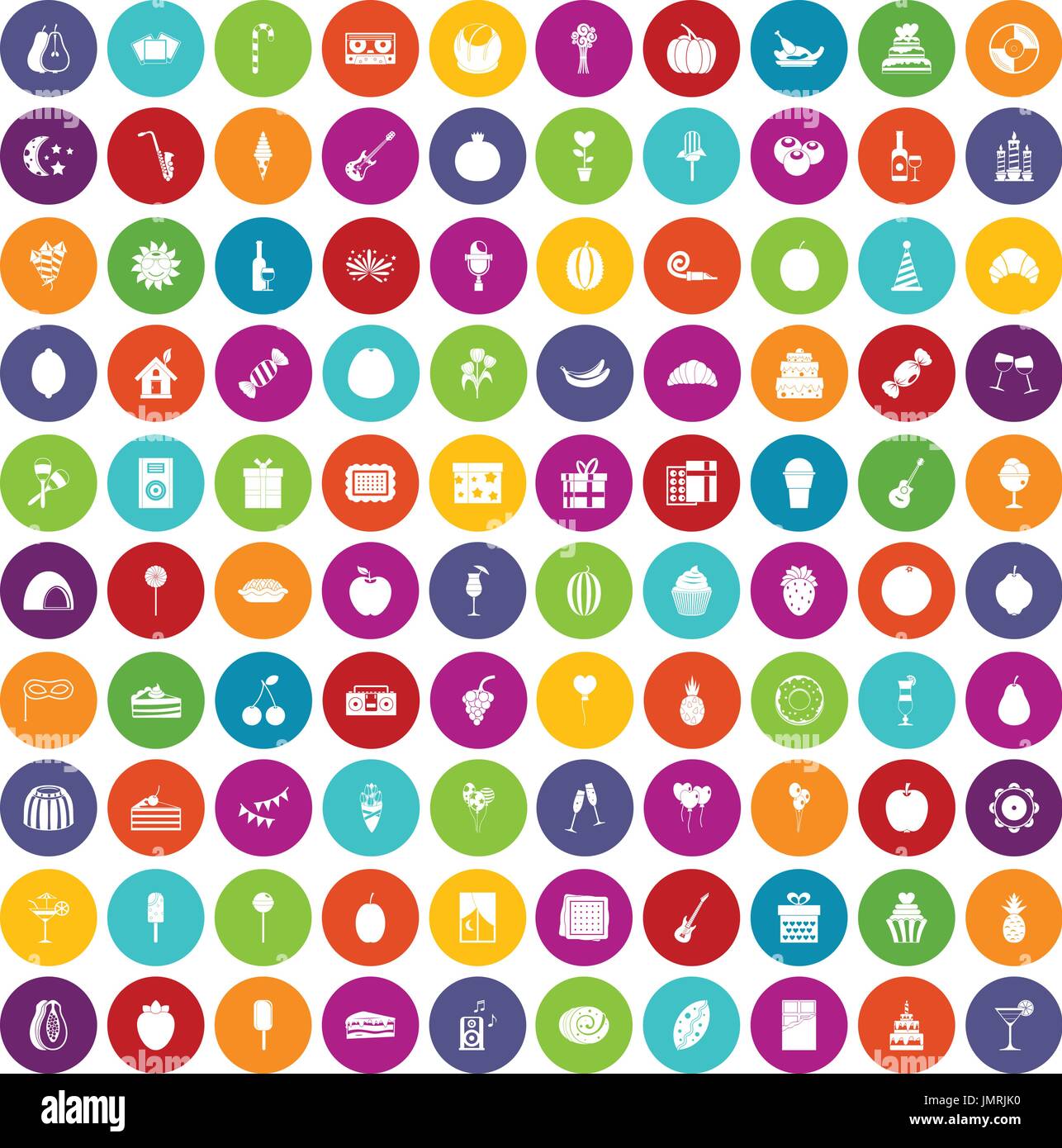 100 fruit party icons set color Stock Vector
