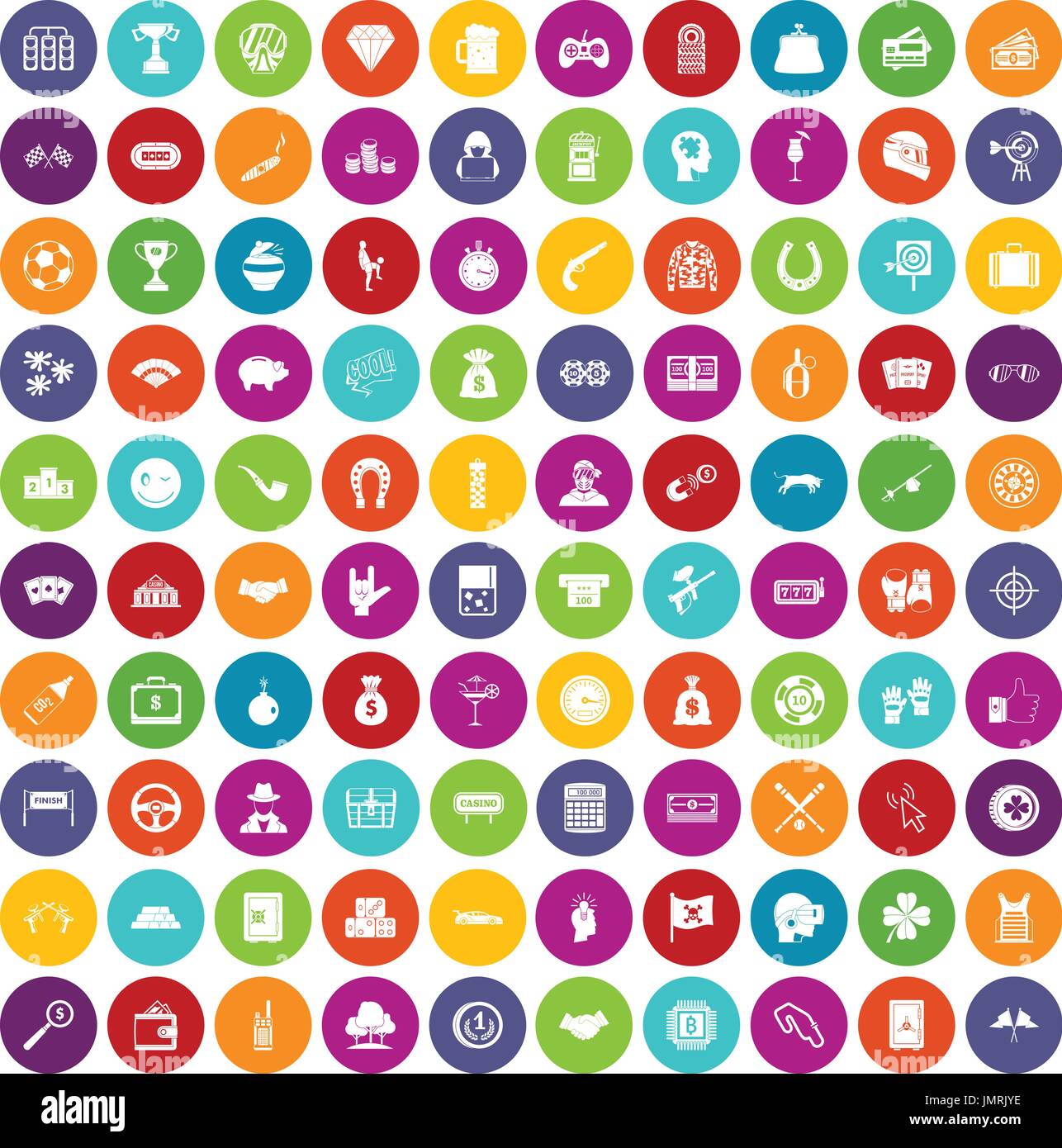 100 gambling icons set color Stock Vector