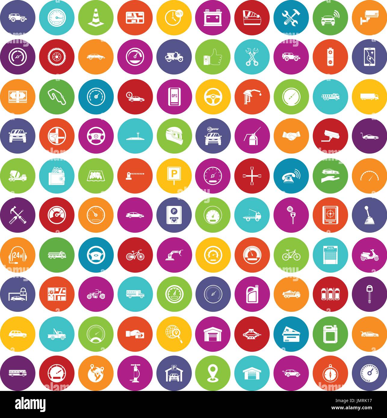 100 garage icons set color Stock Vector