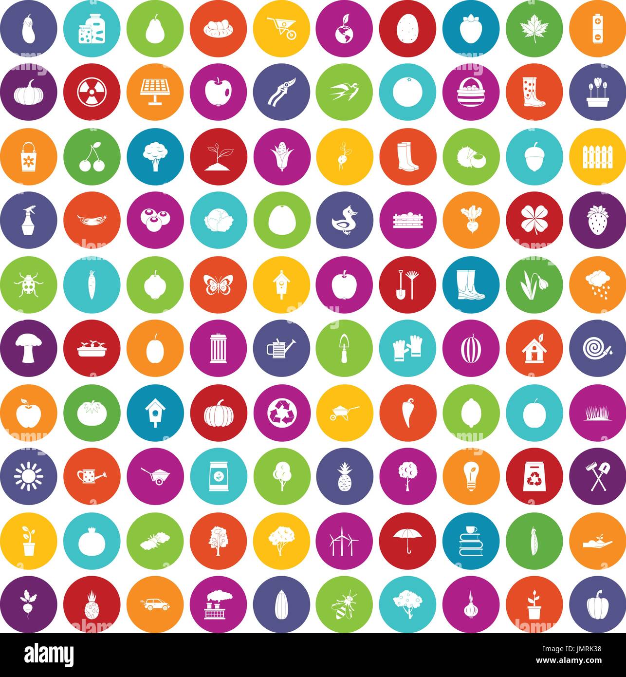 100 garden icons set color Stock Vector