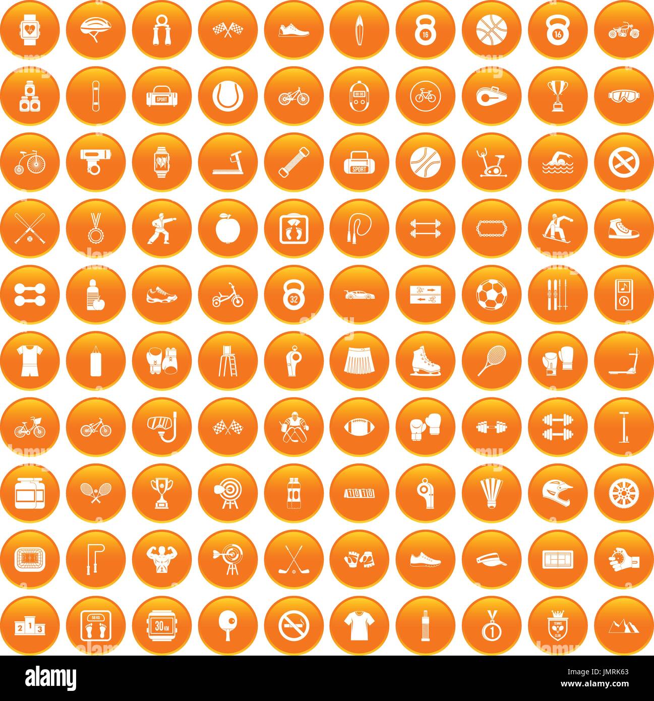100 sport icons set orange Stock Vector