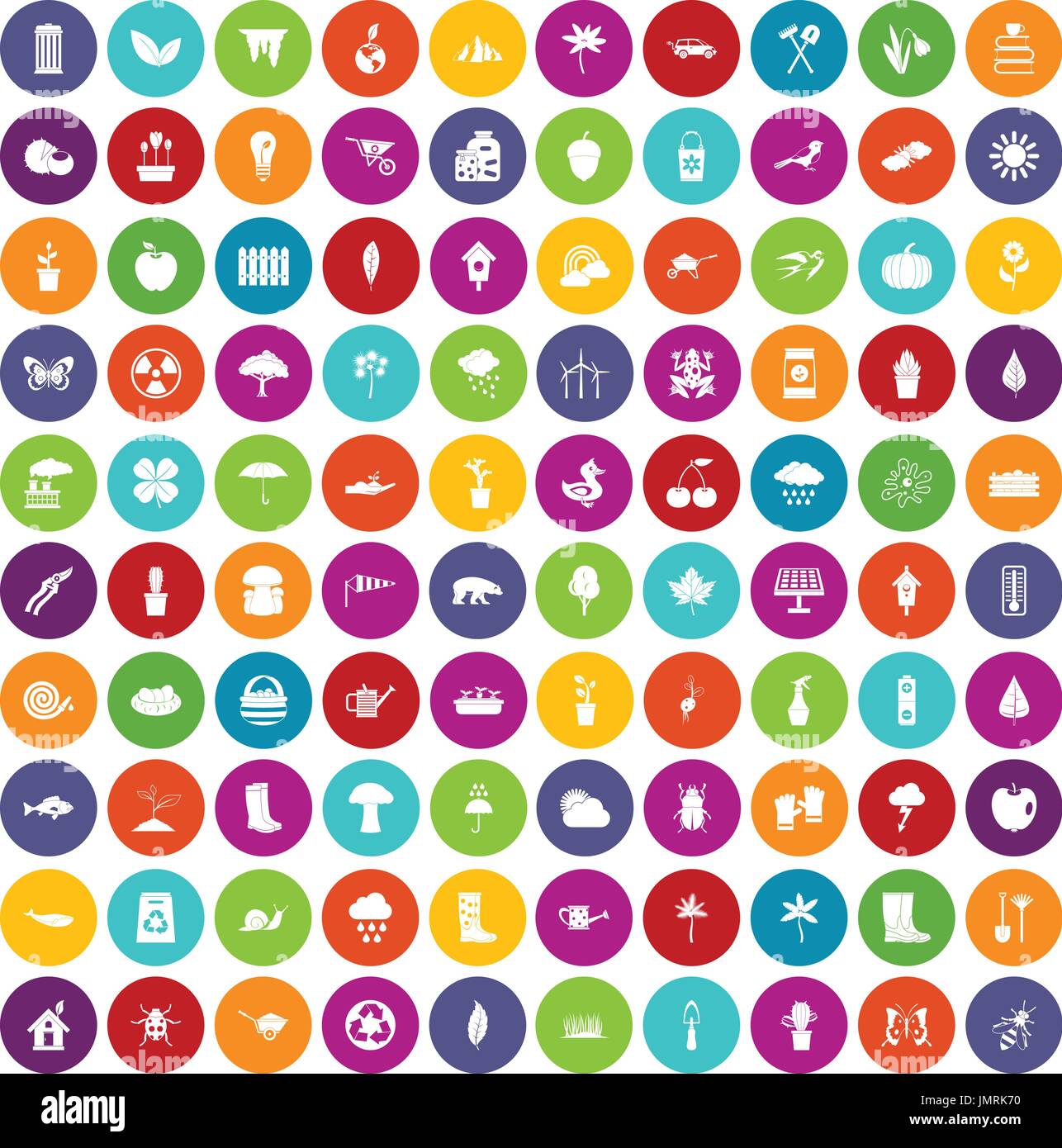 100 garden stuff icons set color Stock Vector
