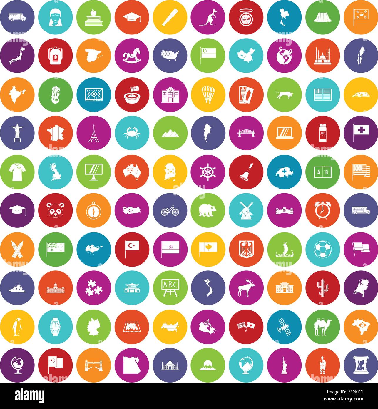100 geography icons set color Stock Vector