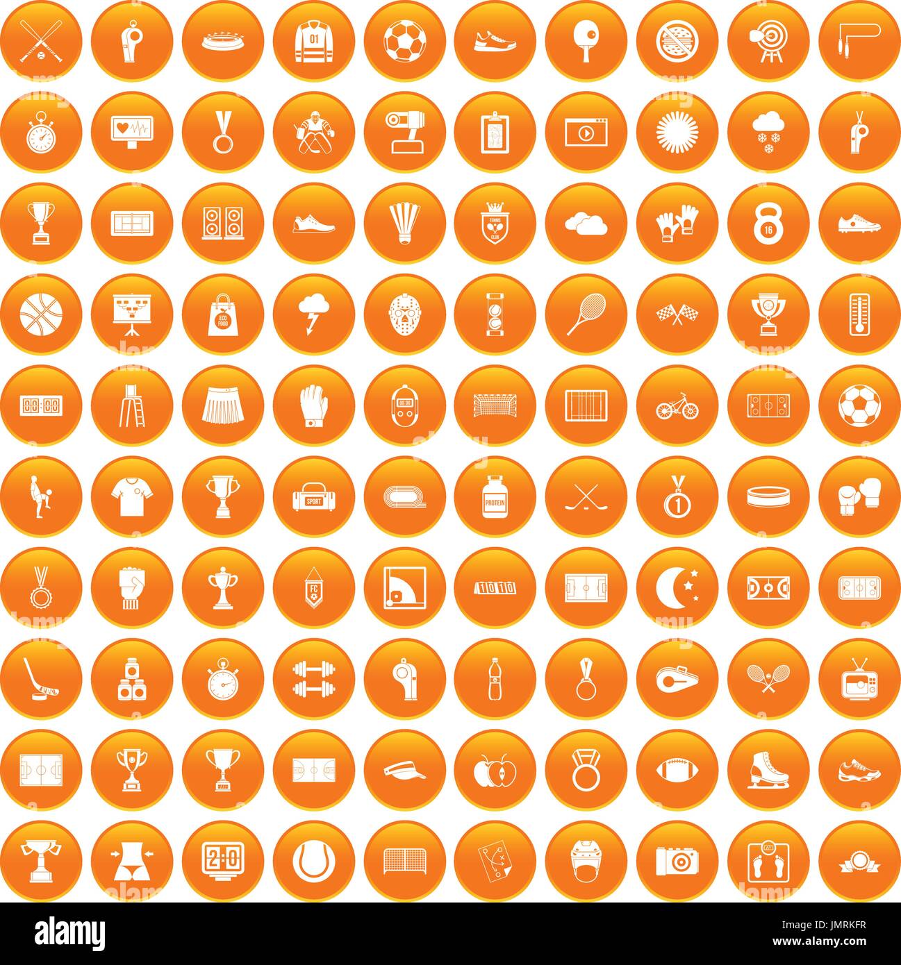 100 stadium icons set orange Stock Vector
