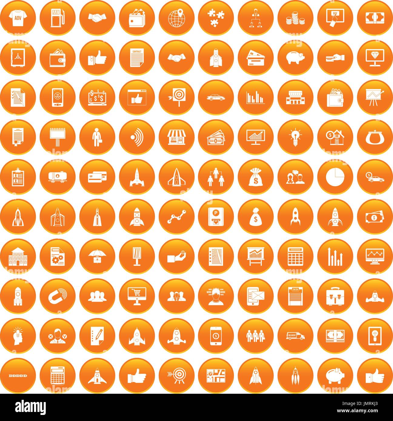 100 startup icons set orange Stock Vector