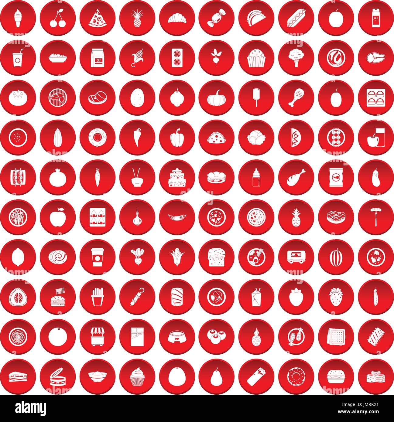 100 nutrition icons set red Stock Vector