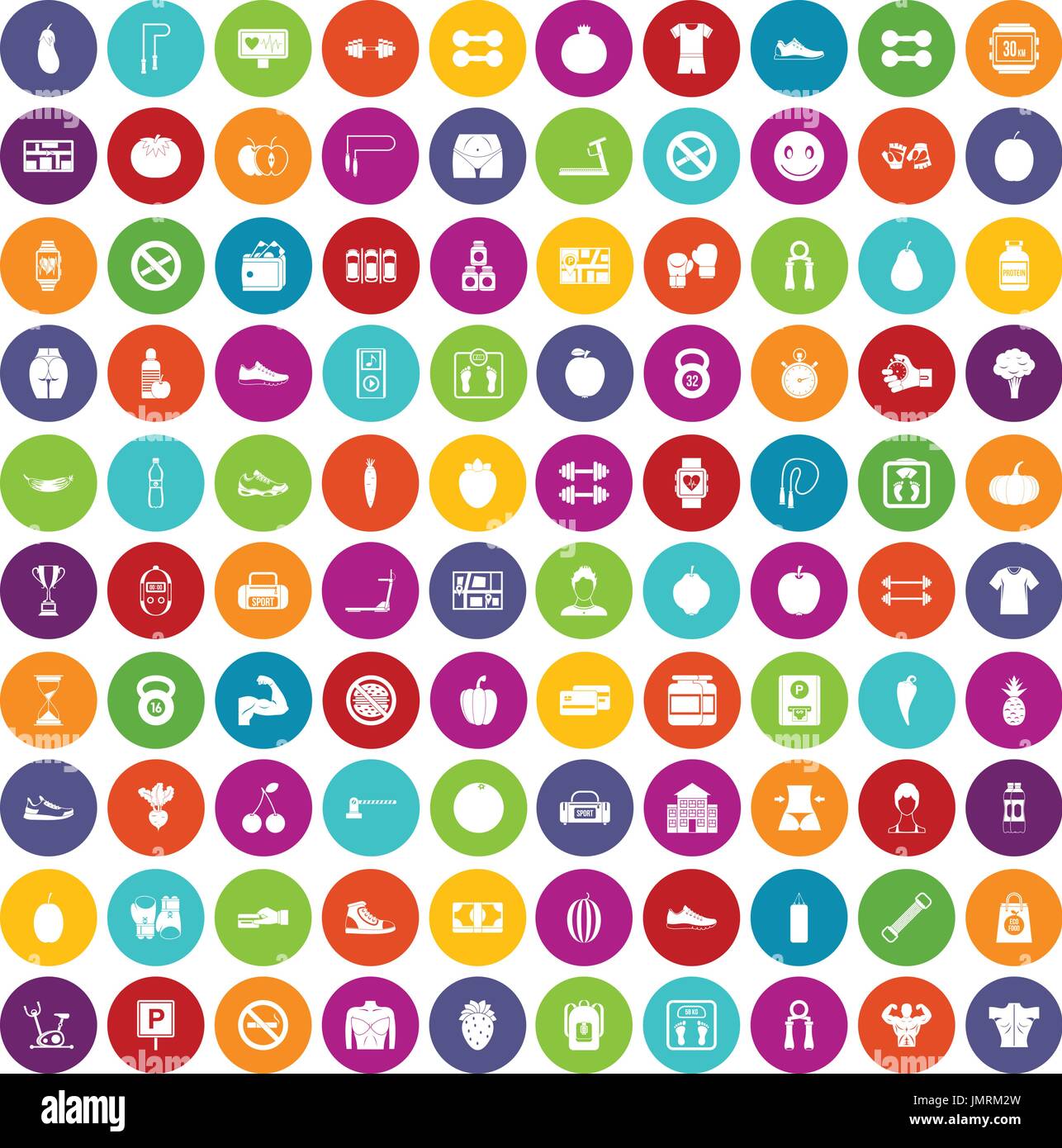 100 gym icons set color Stock Vector