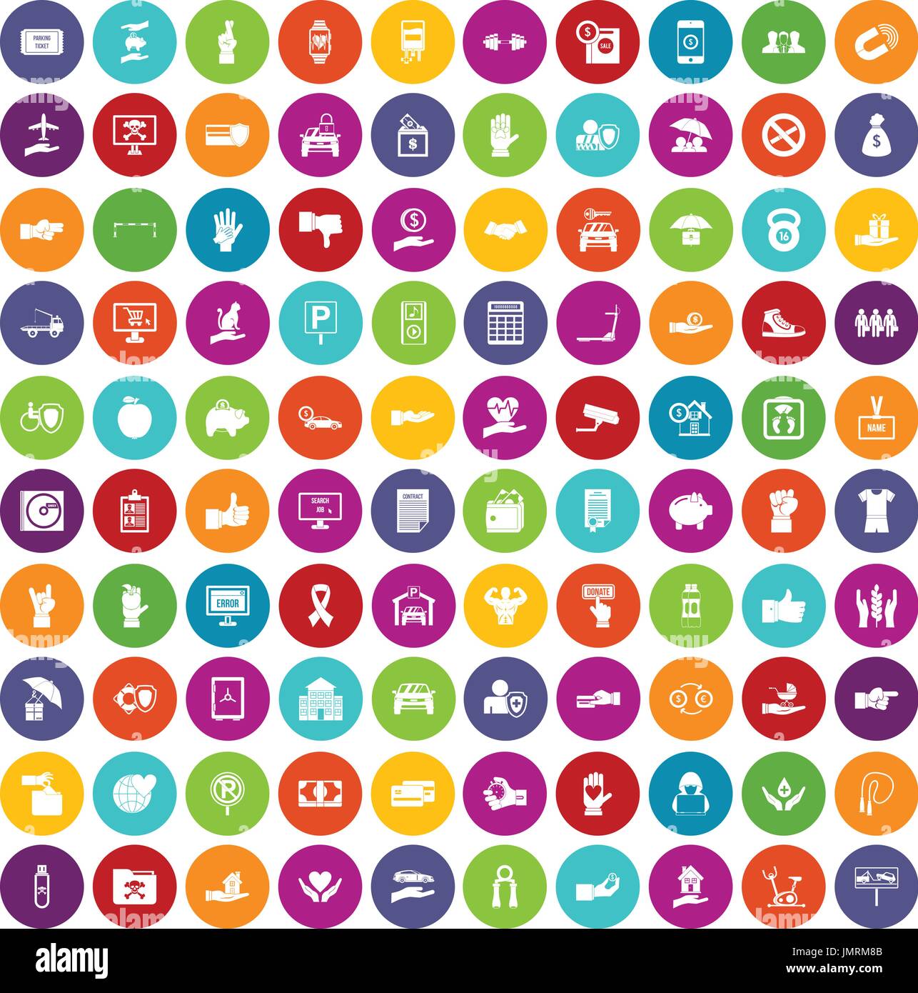 100 hand icons set color Stock Vector