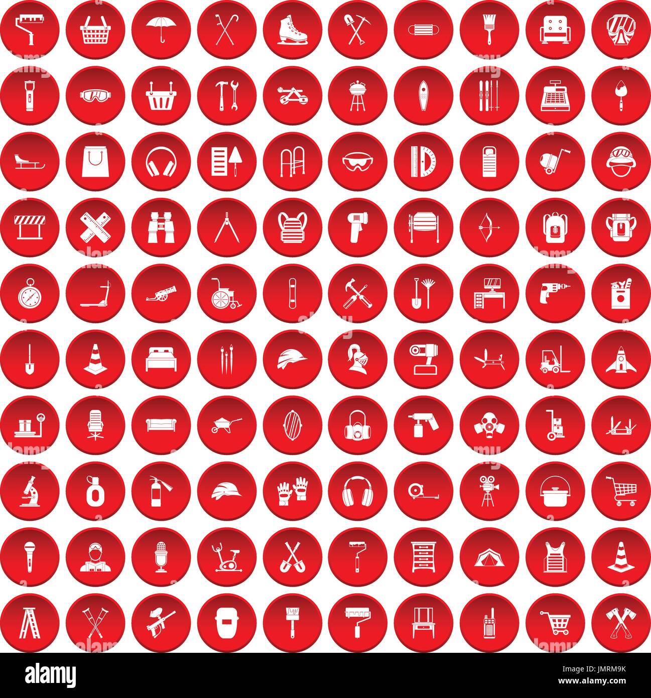 100 outfit icons set red Stock Vector