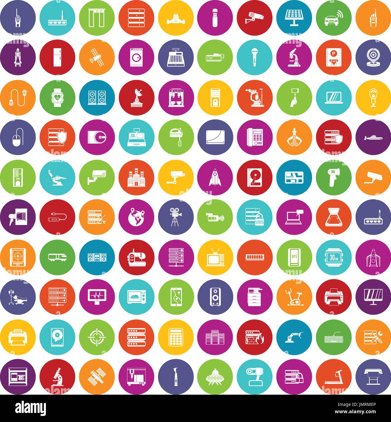 100 hardware icons set color Stock Vector