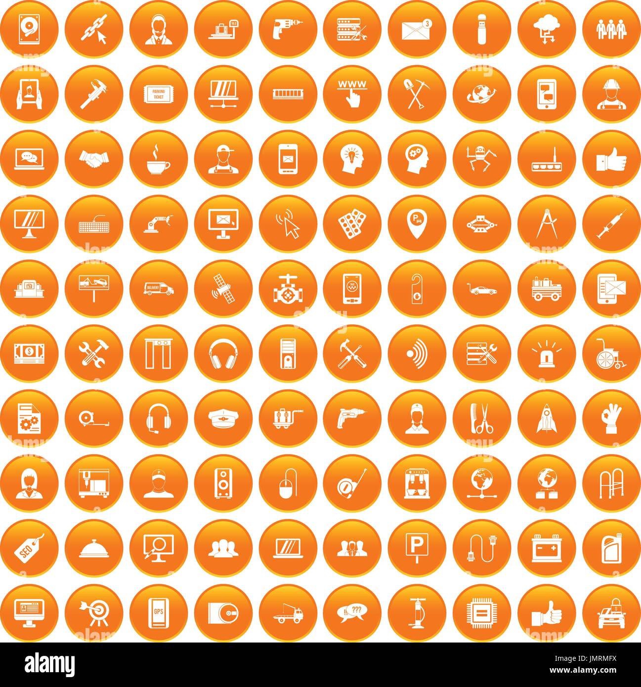 100 support icons set orange Stock Vector