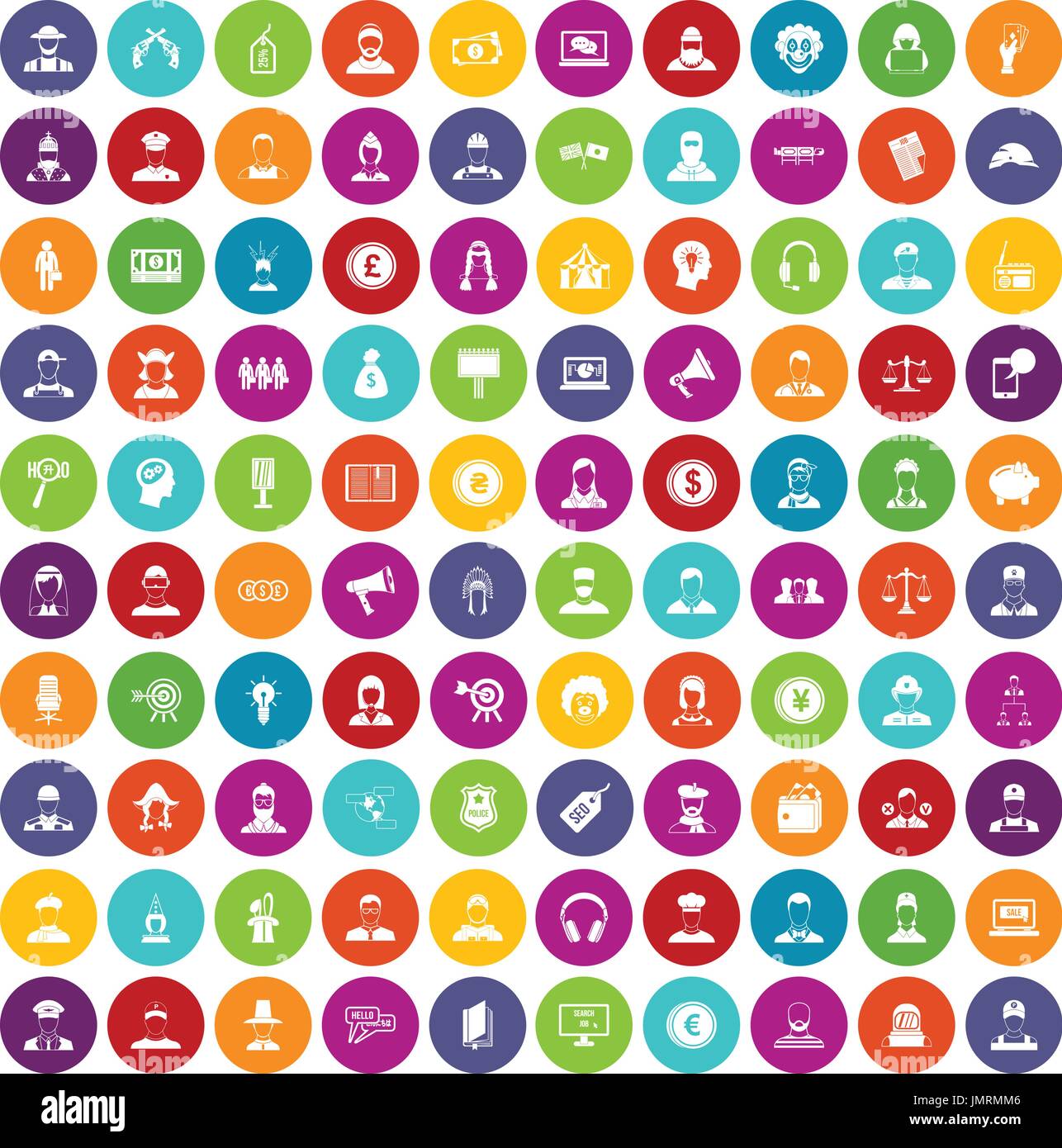 100 headhunter icons set color Stock Vector