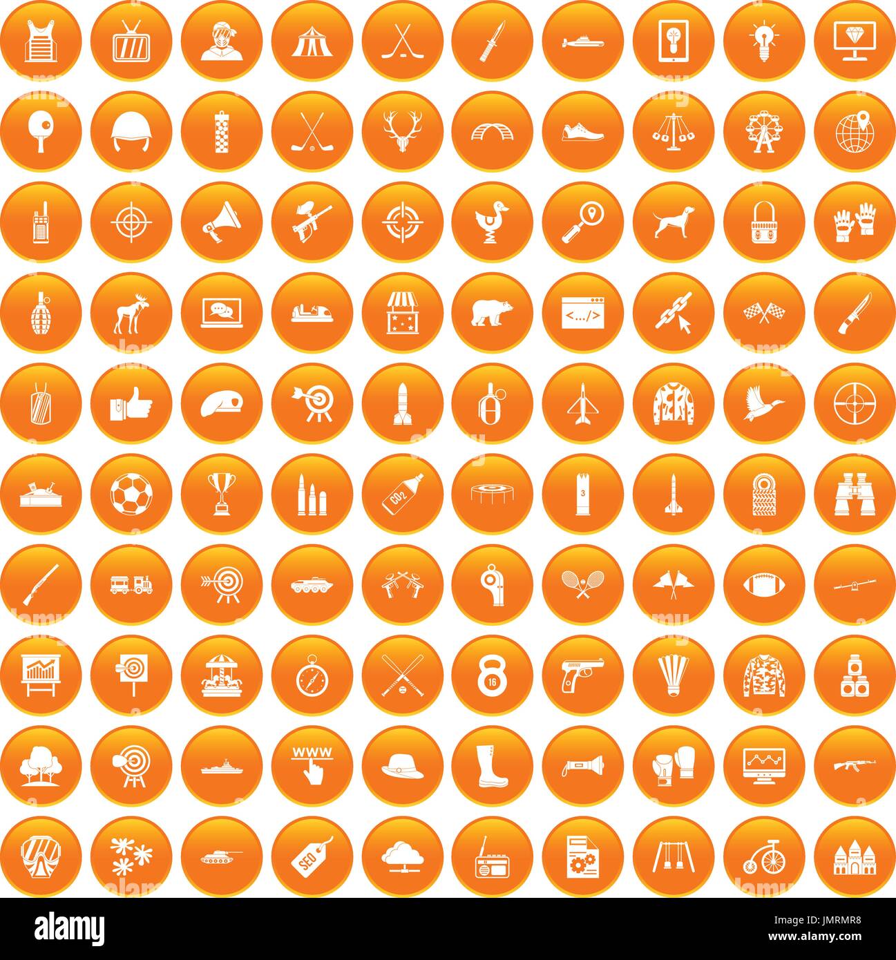 100 target icons set orange Stock Vector