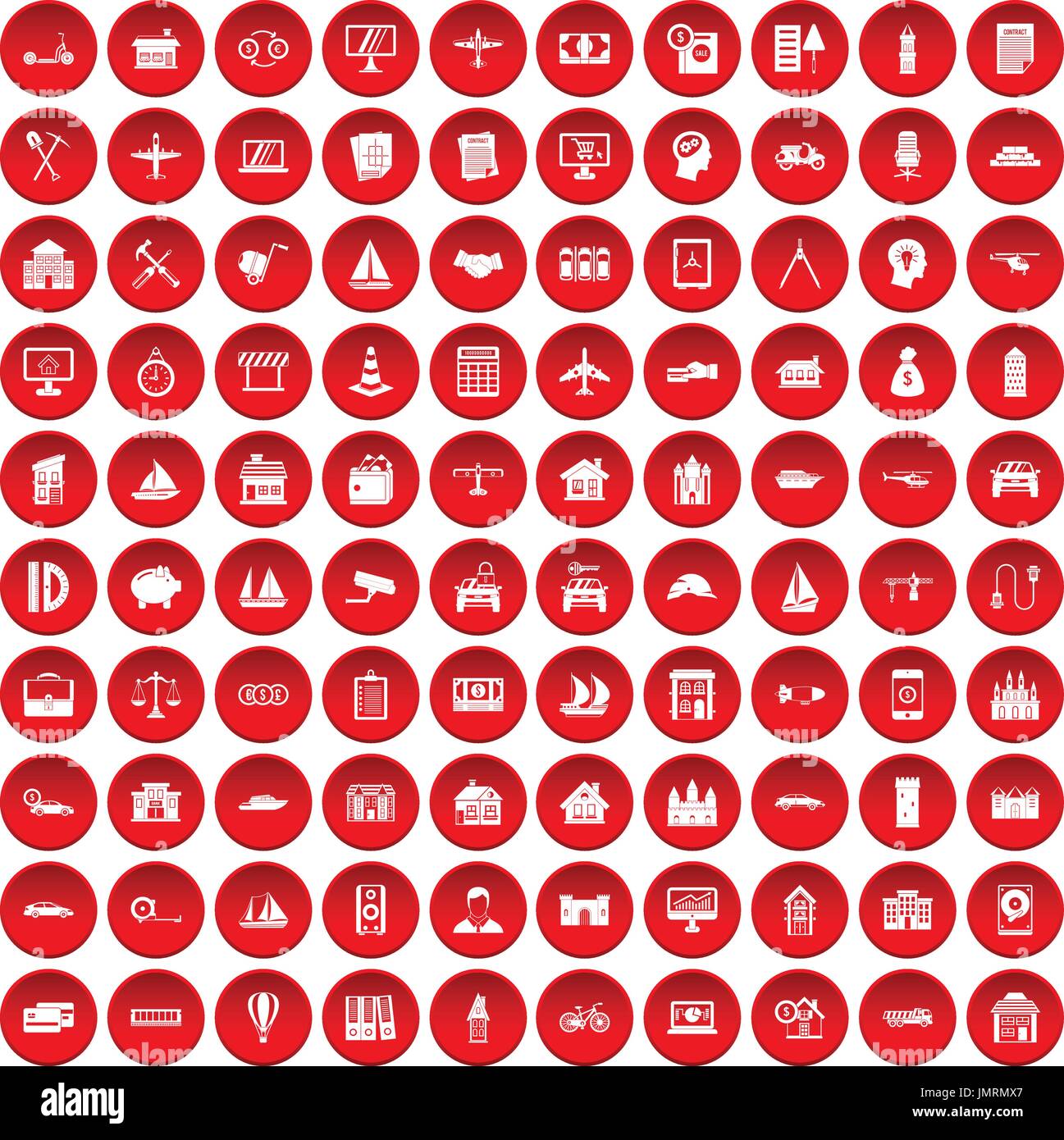 100 private property icons set red Stock Vector