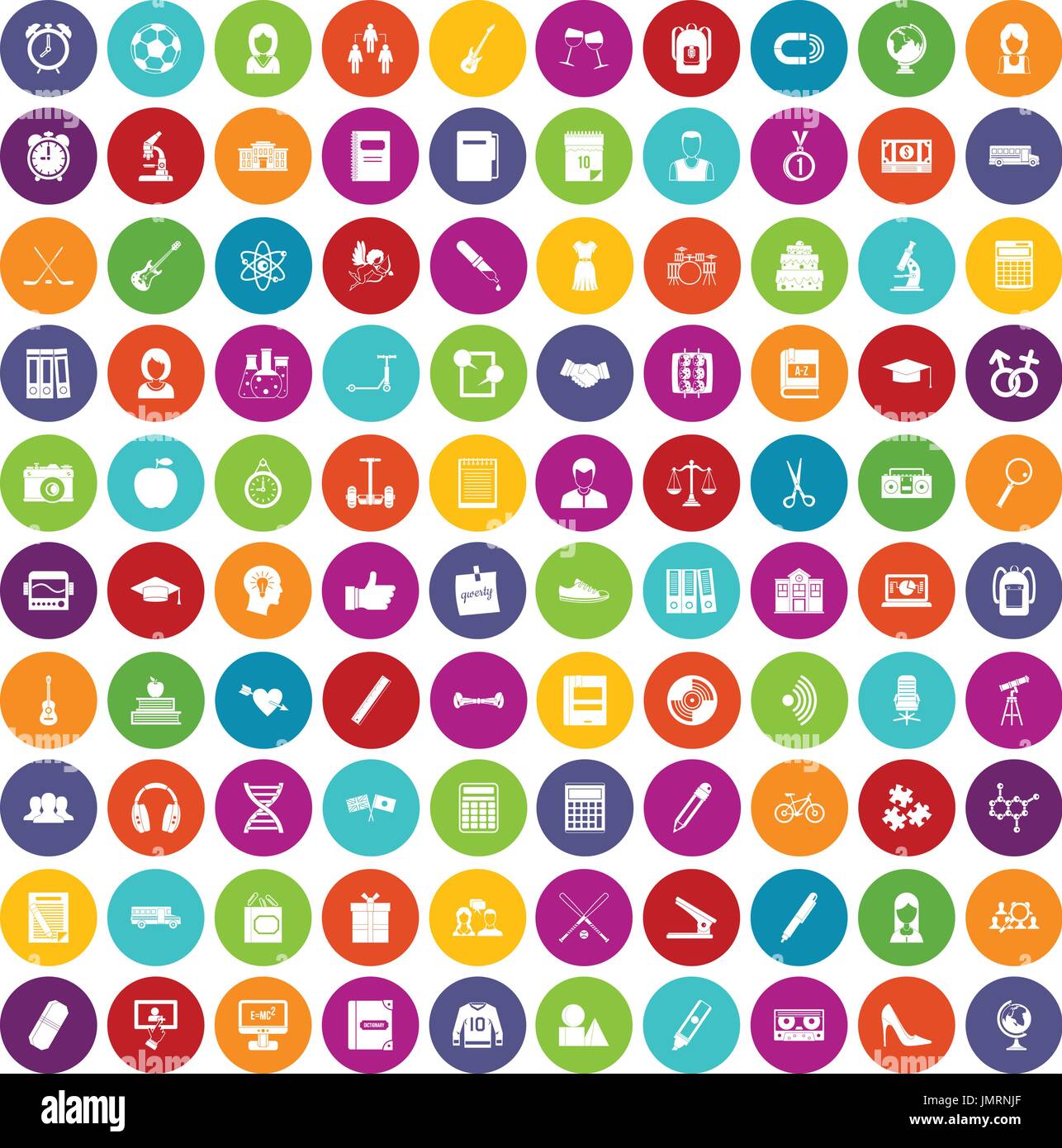 100 hi-school icons set color Stock Vector