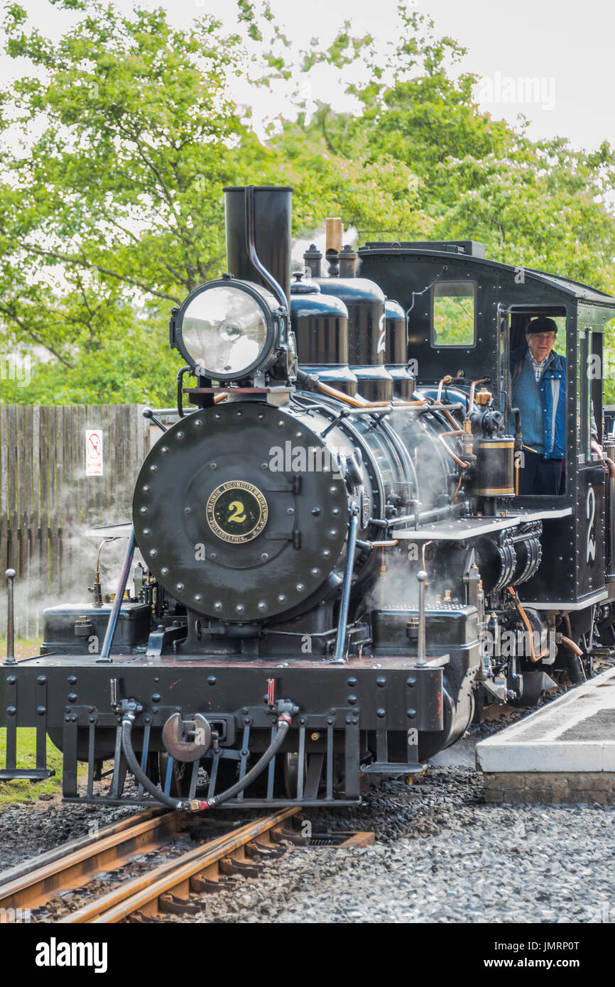The Brecon Mountain Railway (Welsh: Rheilffordd Mynydd Brycheiniog) is a 1 ft 113⁄4 in (603 mm) narrow gauge tourist railway that runs through the Brecon Beacons along the full length of the Pontsticill Reservoir and uphill Stock Photo