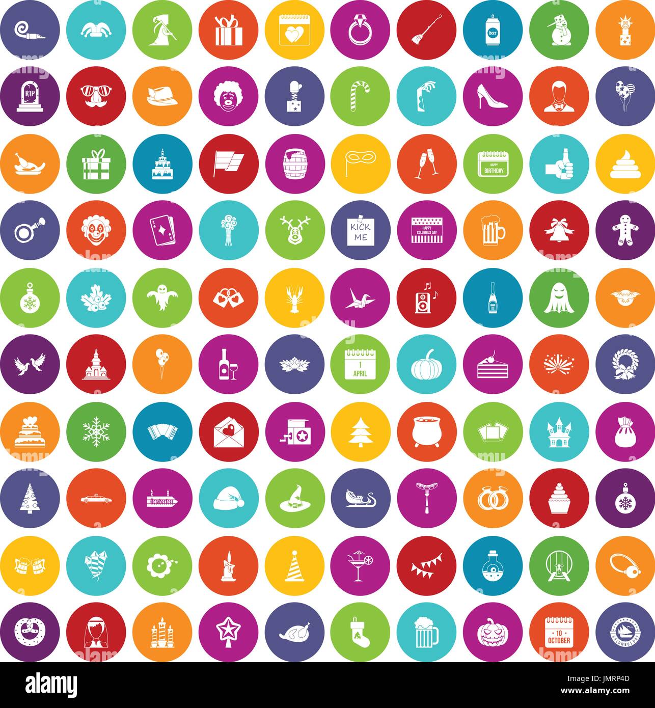100 holidays icons set color Stock Vector