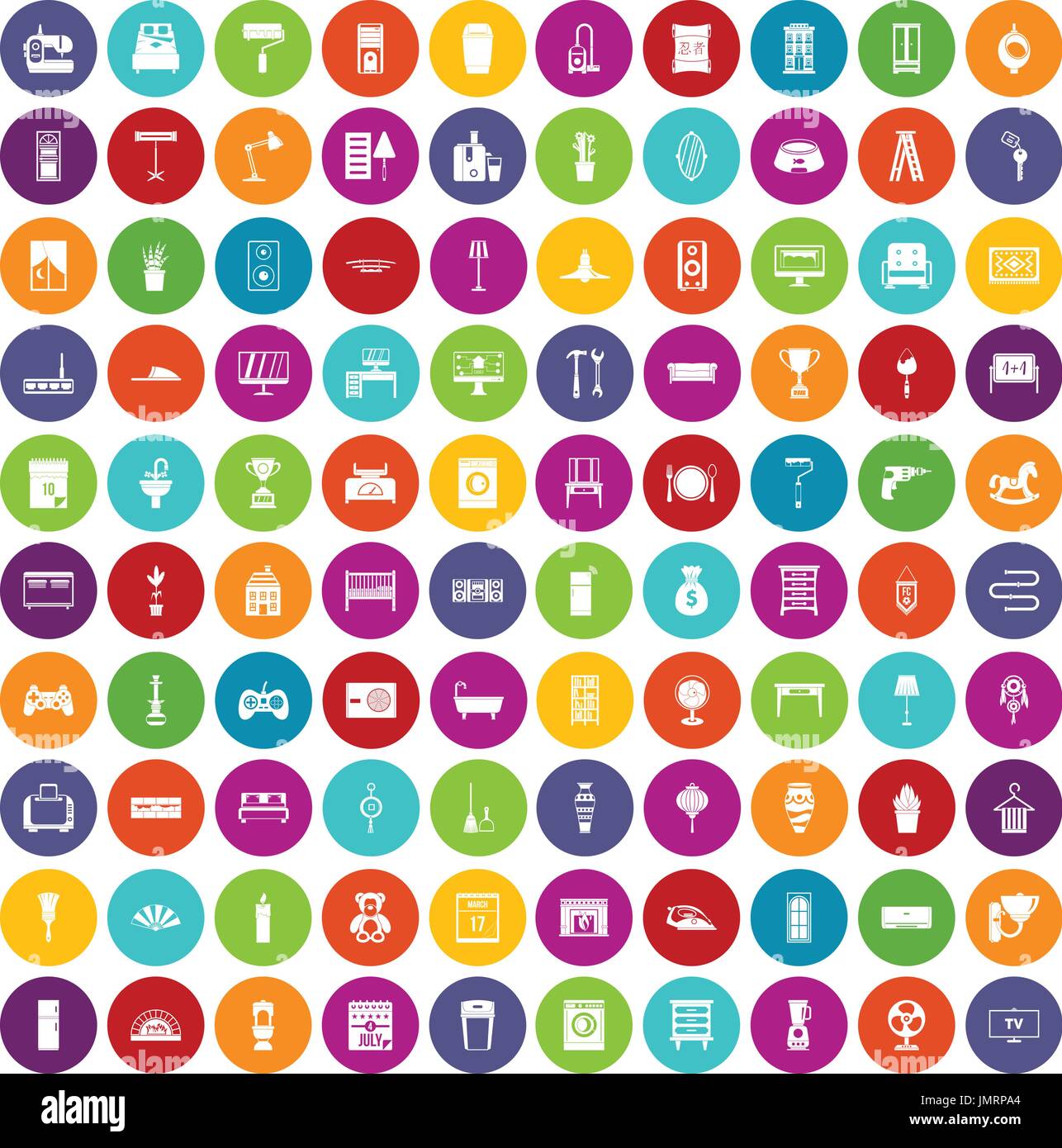 100 home icons set color Stock Vector
