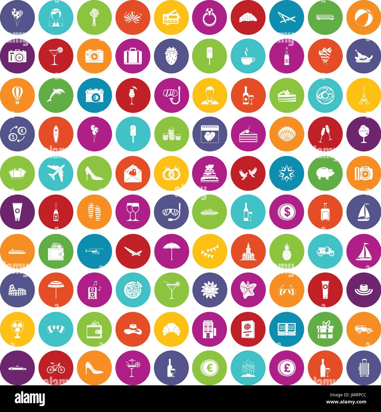 100 honeymoon icons set color Stock Vector
