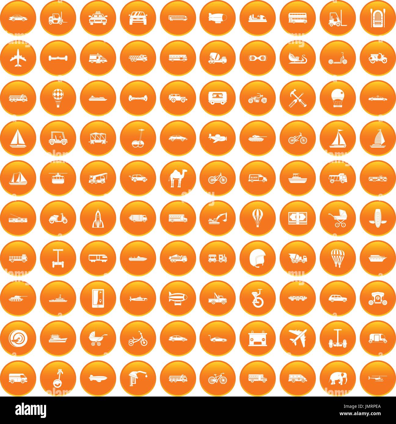 100 transport icons set orange Stock Vector