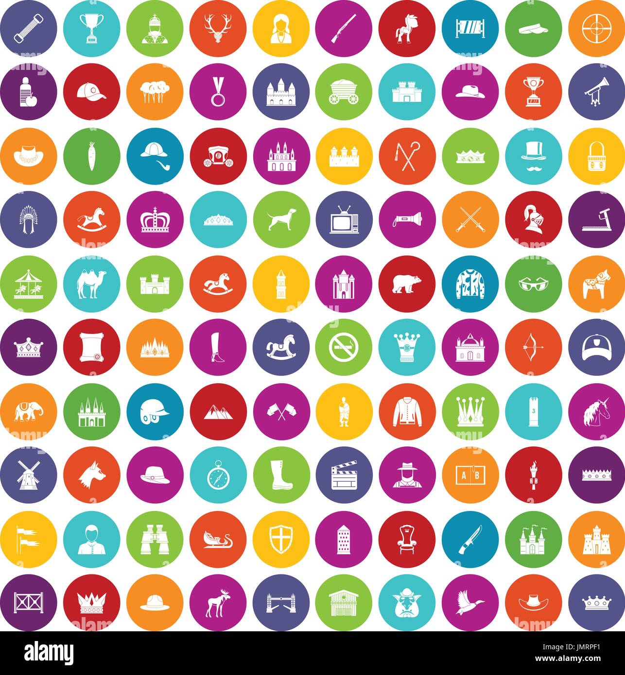 100 horsemanship icons set color Stock Vector