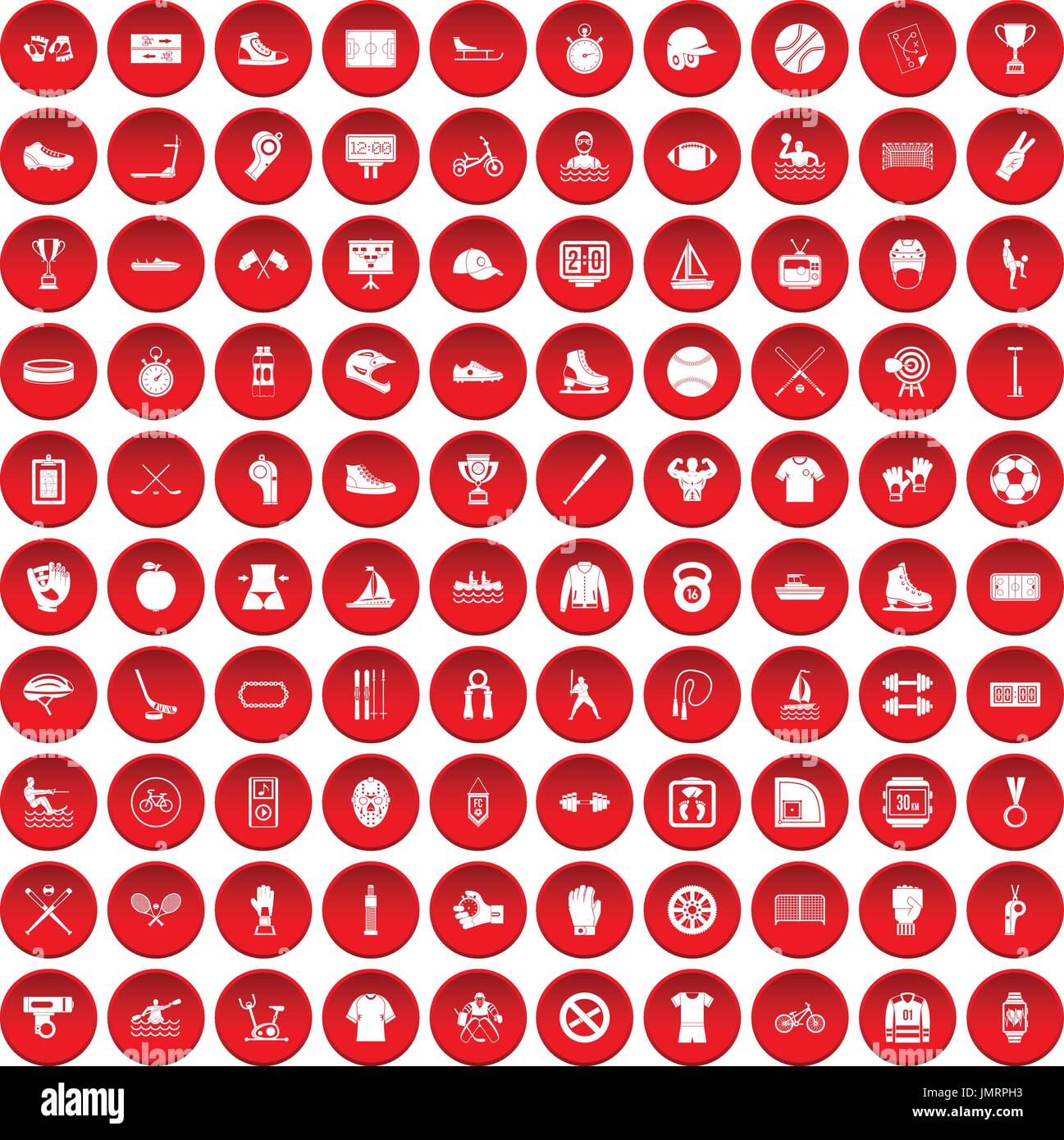 100 sport team icons set red Stock Vector