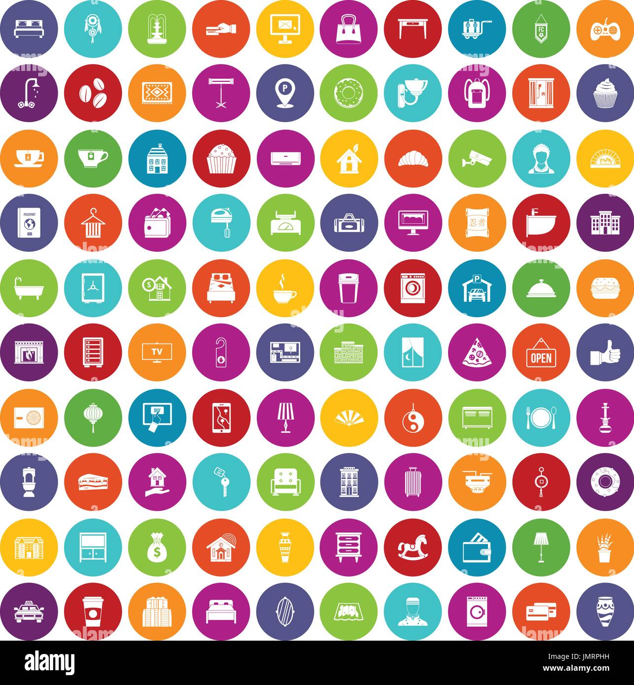 100 hotel icons set color Stock Vector