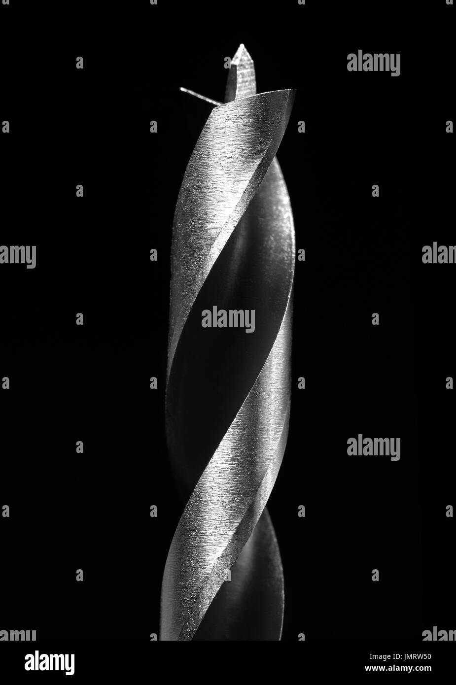 Drill Bit metal set isolated on black background Stock Photo