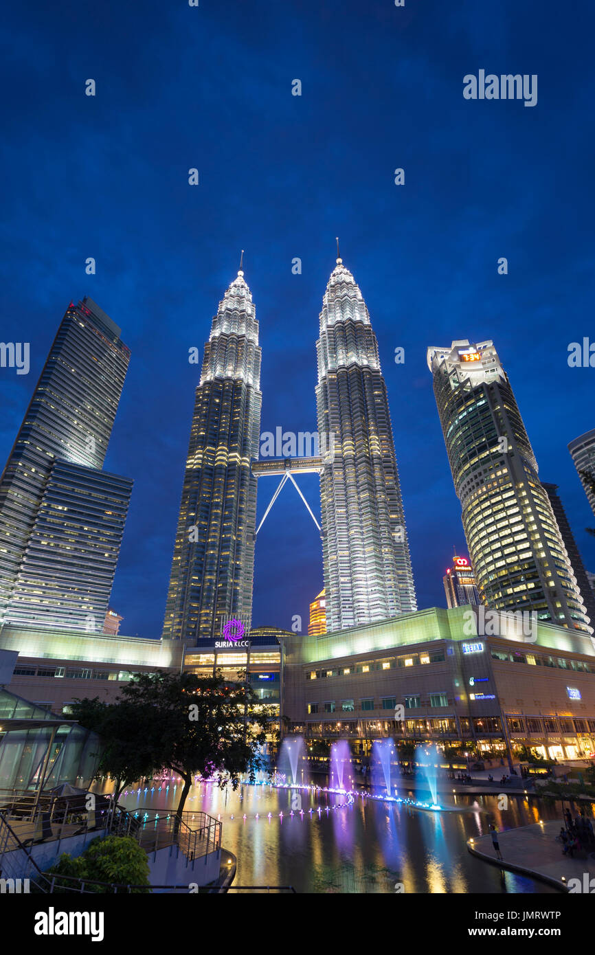 KLCC lake symphony water fountain show, Kuala Lumpur, Malaysia Stock