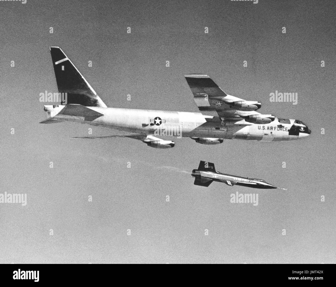 1959 photo of an X15 launch from its B52 mothership. This joint