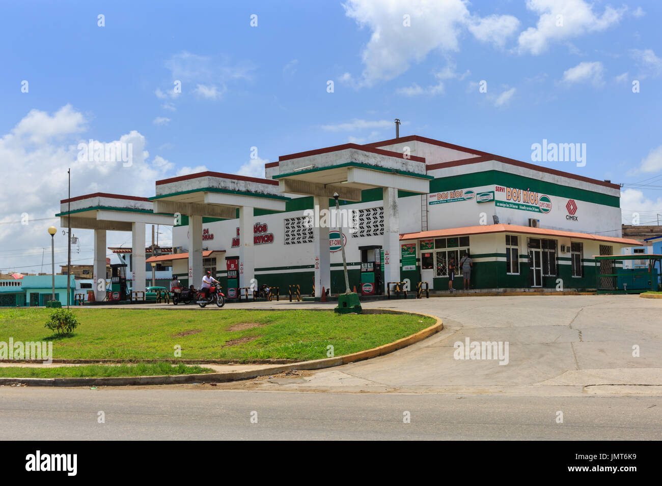 Dos Rios Cuban gasoline station or petrol station and forecourt in