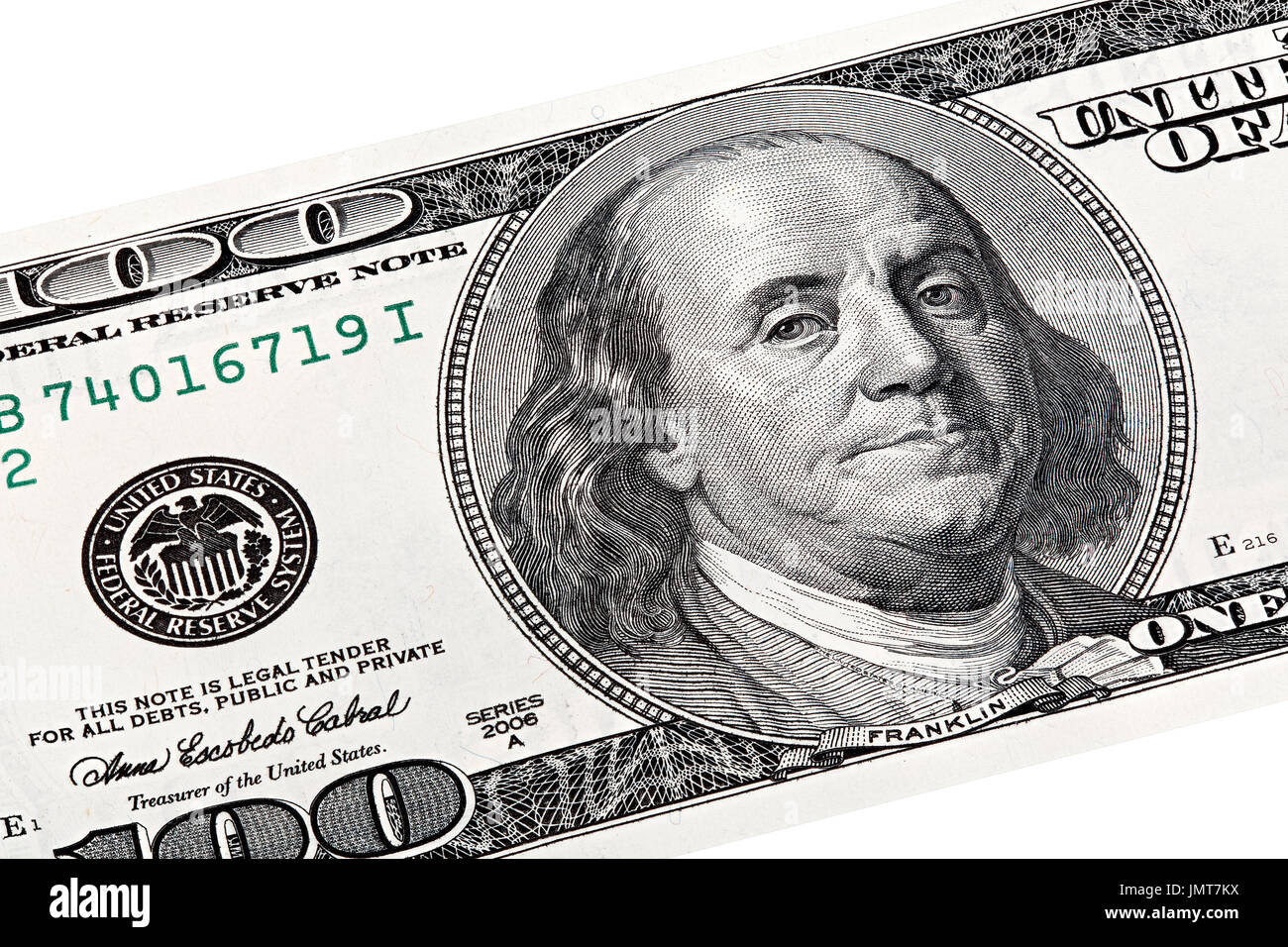 Stack photo of Benjamin Franklin, Federal Reserve System print o Stock Photo