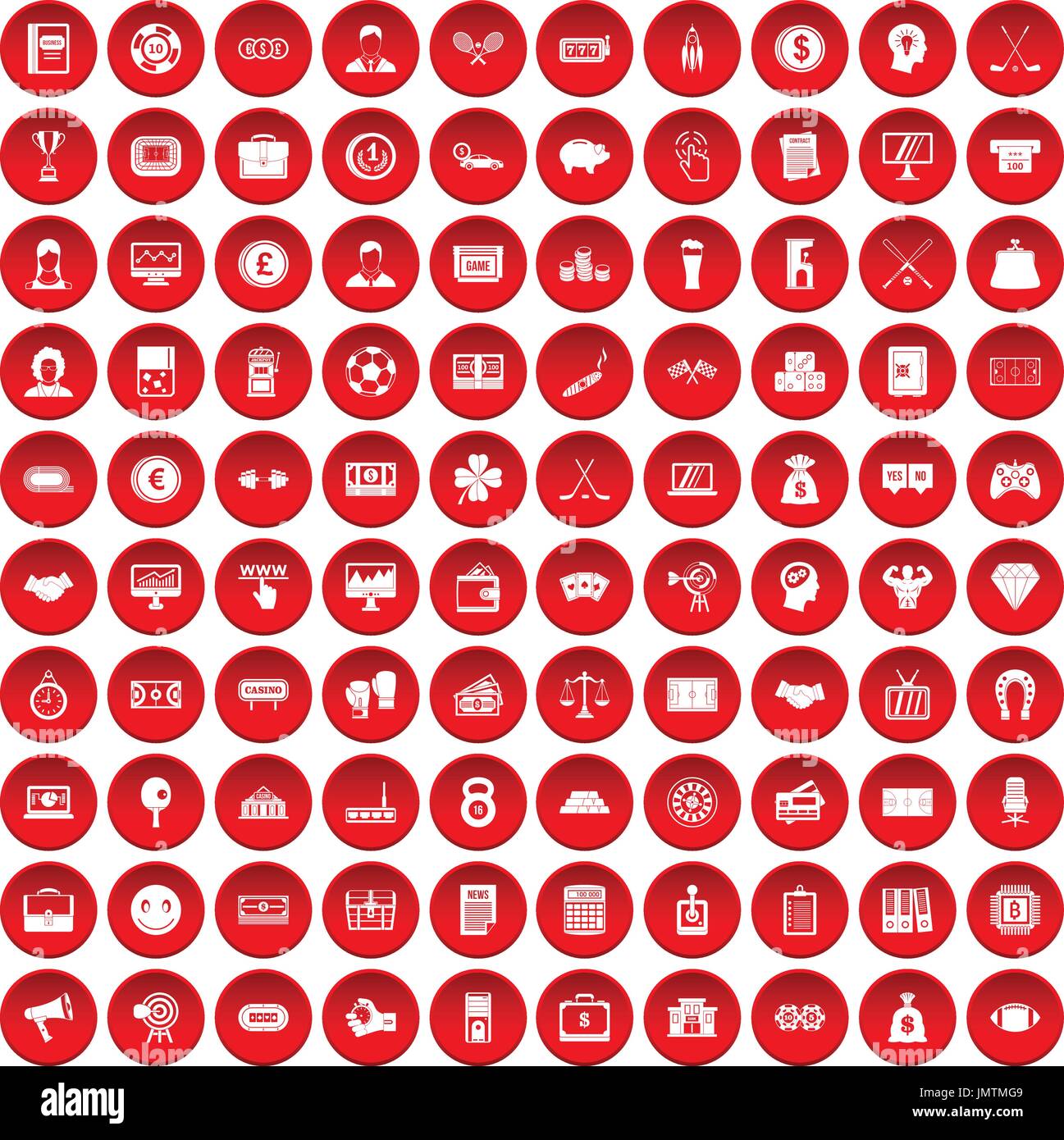 100 sweepstakes icons set red Stock Vector