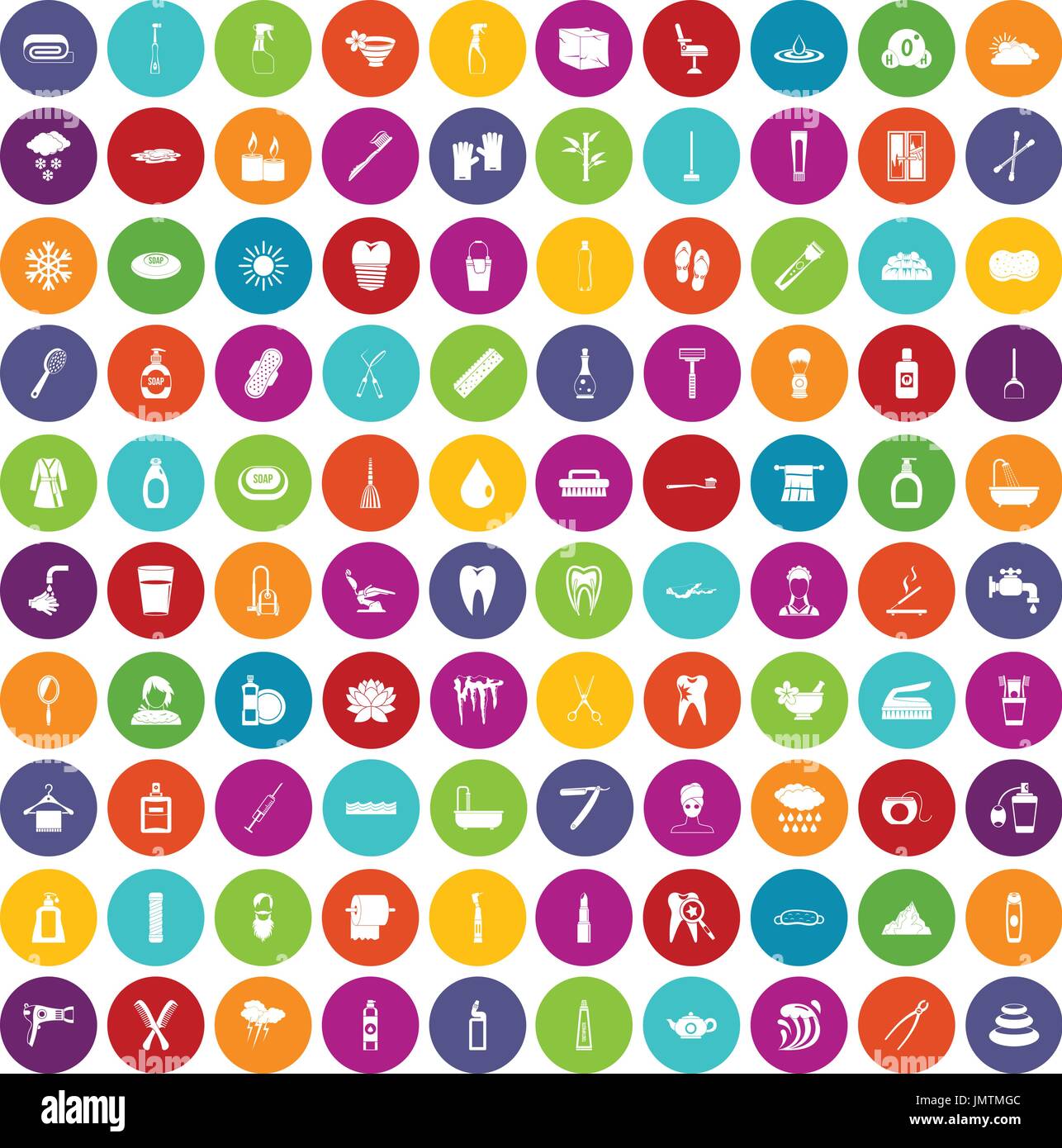 100 hygiene icons set color Stock Vector