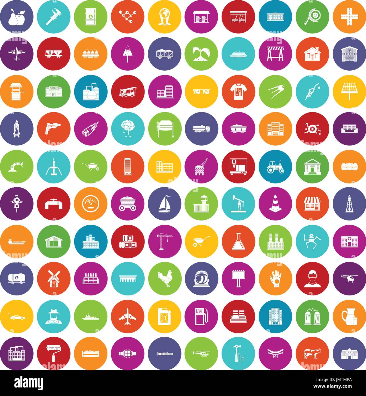 100 industry icons set color Stock Vector