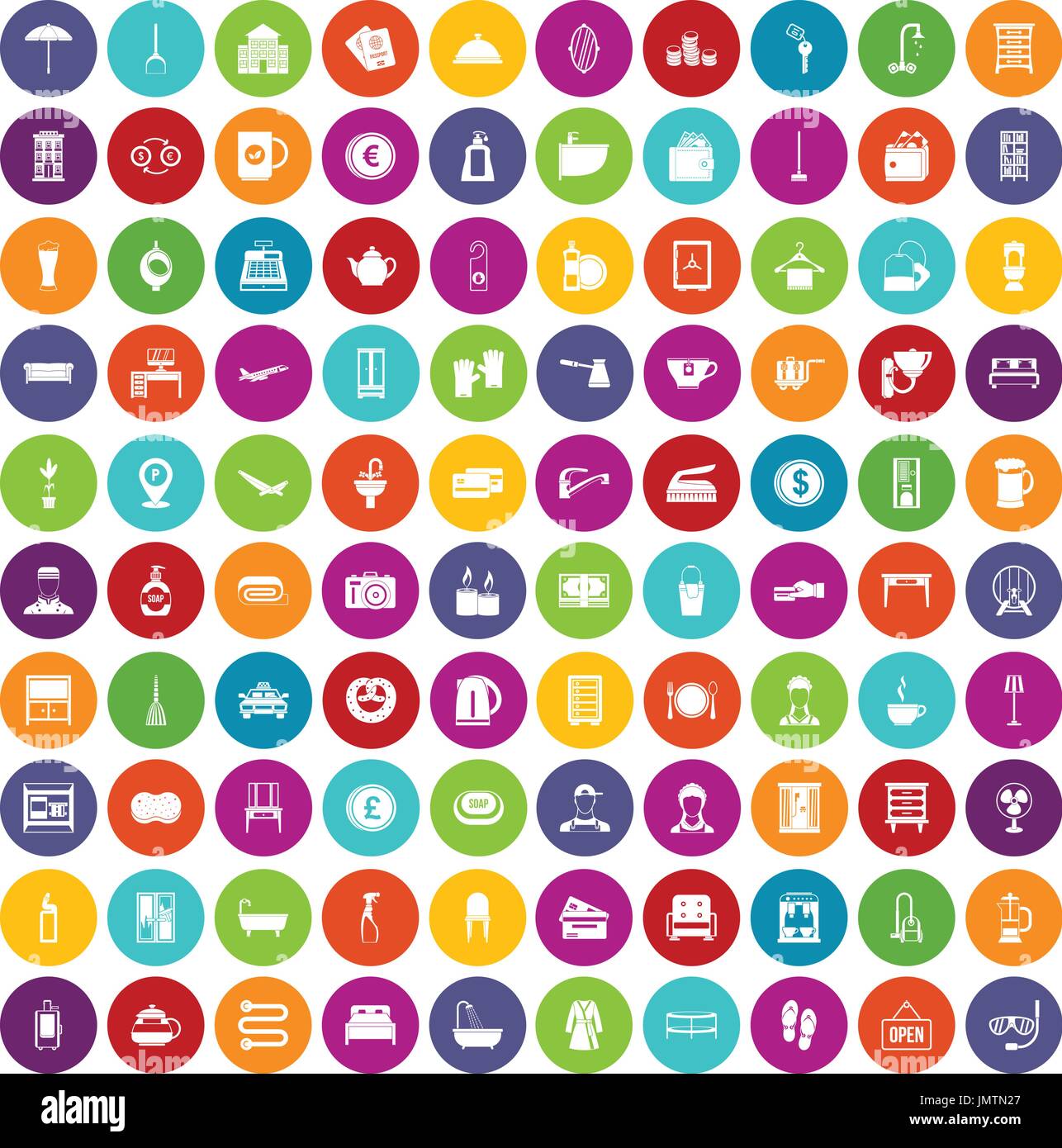 100 inn icons set color Stock Vector