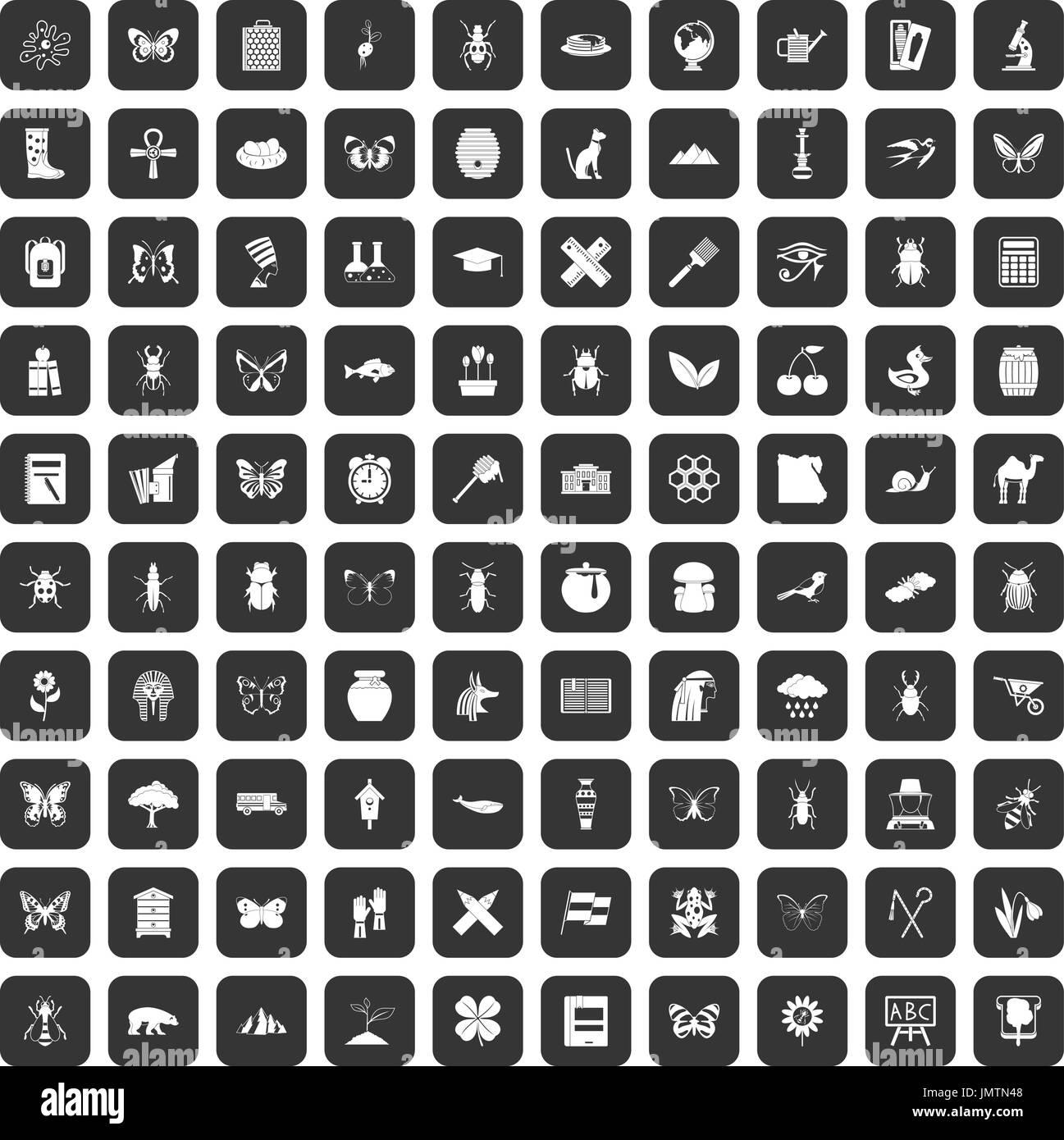 100 insects icons set black Stock Vector