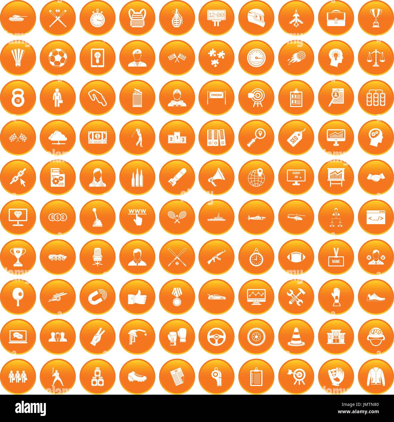 100 victory icons set orange Stock Vector