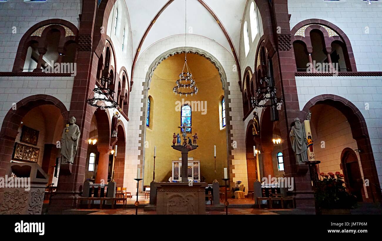 Interior design inside of Herz-Jesu-church or Sacred Heart of Jesus Church In Ettlingen, Germany Stock Photo